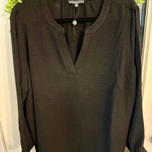 Adrianna Papell Black V-Neck Long Sleeve Blouse